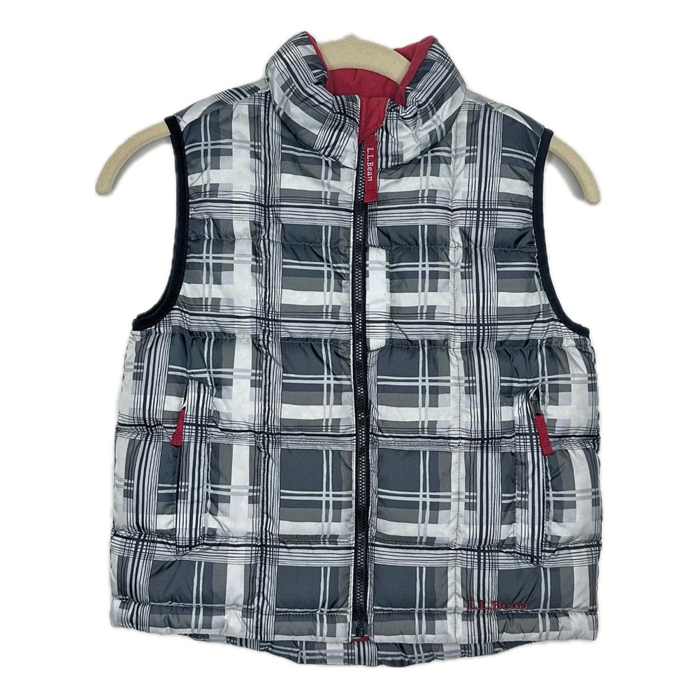 L.L. Bean Kids Goose Down Puffer Vest zippered pockets Reflective Tag Size M 5-6